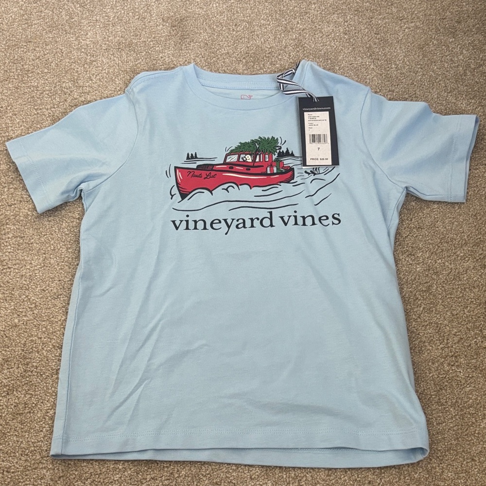 Vineyard Vines Sky Blue Kids Tee with Red Boat Graphic